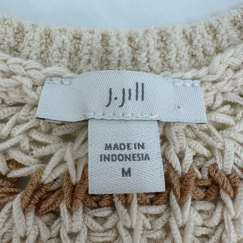 J. Jill Sweater Womens M Striped VNeck Cream Tan Pullover Long Sleeve Classic